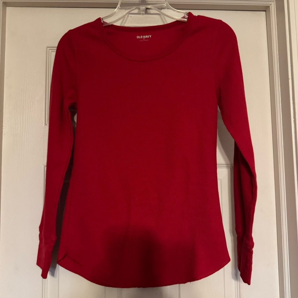 Old Navy Red Long-Sleeve Waffle Knit Tee